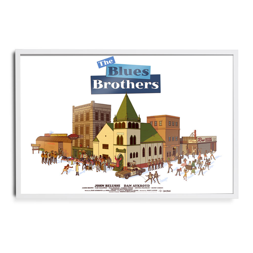 The Blues Brothers Movie Poster By George Bletsis in white frame