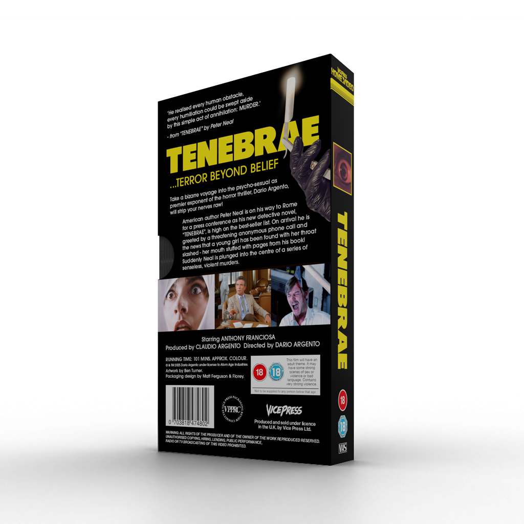 Dario Argento Tenebrae VHS Tape Vice Press Home Video