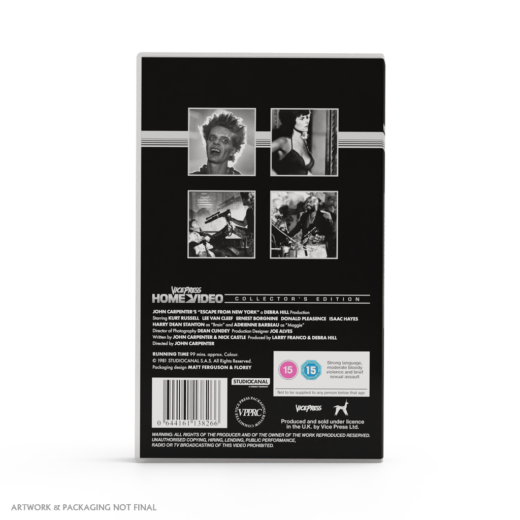 Vice Press Home Video John Carpenter's Escape From New York Collector's Edition VHS back cover