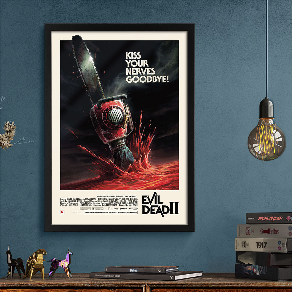 Framed Evil Dead II Movie Poster by James Bousema in black frame