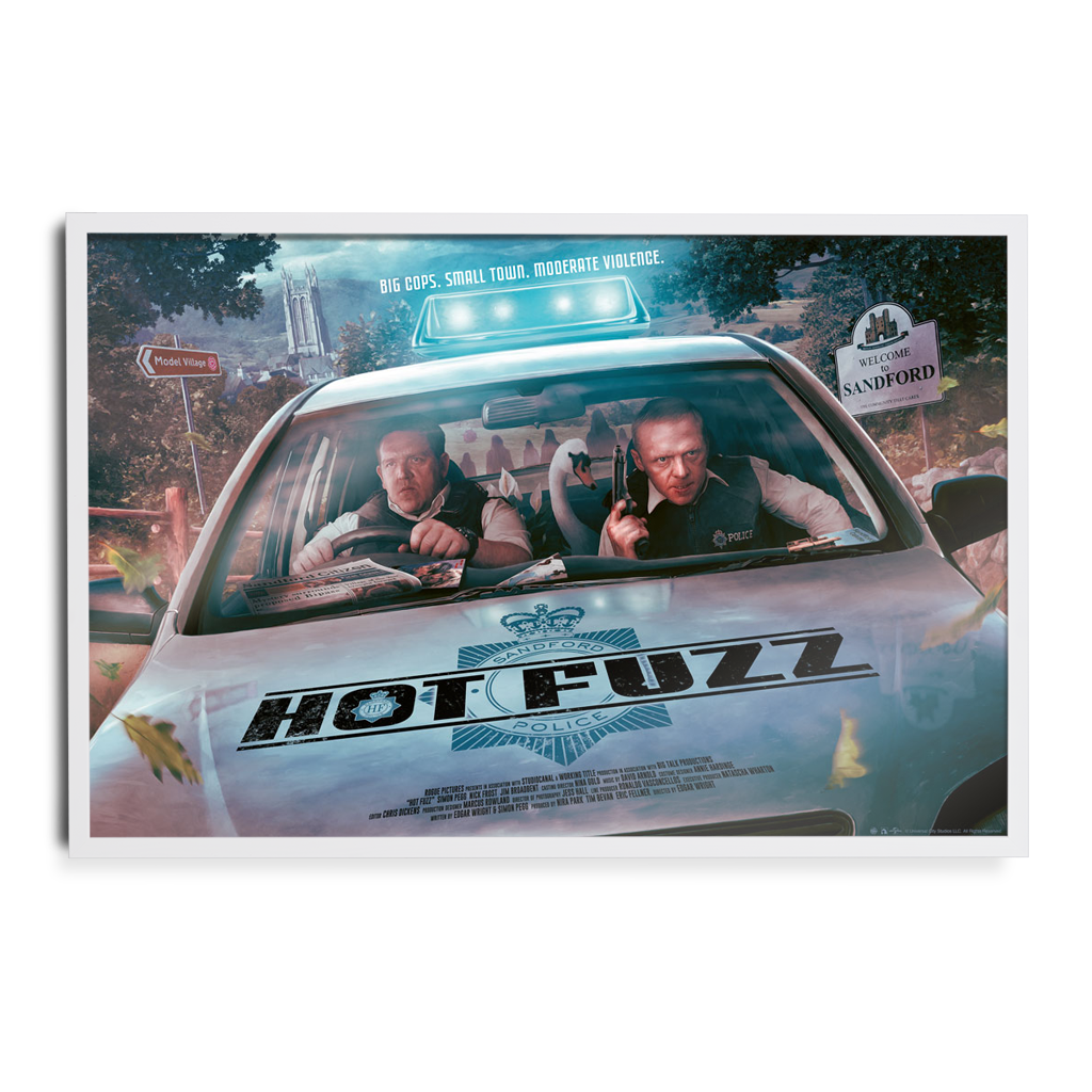 Hot Fuzz Poster by Kevin Wilson in white frame
