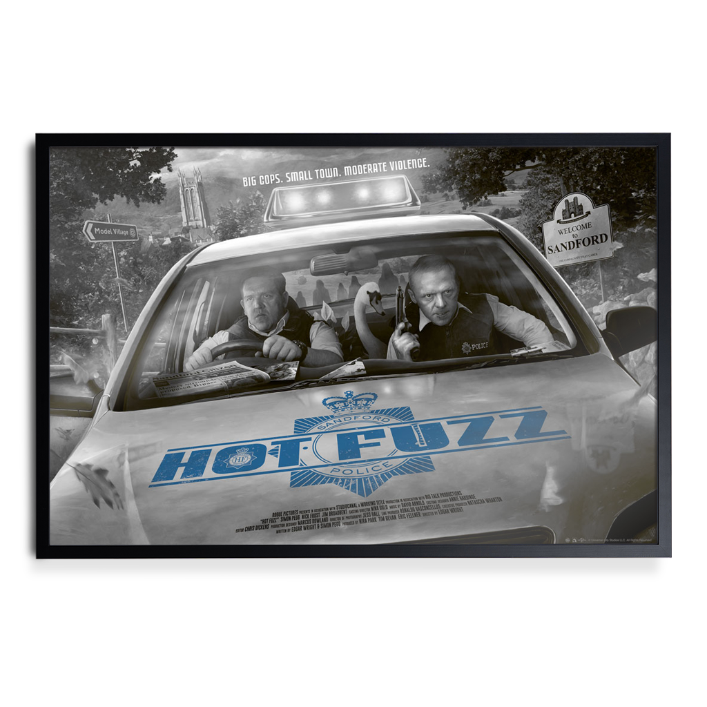 Hot Fuzz Variant Poster by Kevin Wilson in black frame