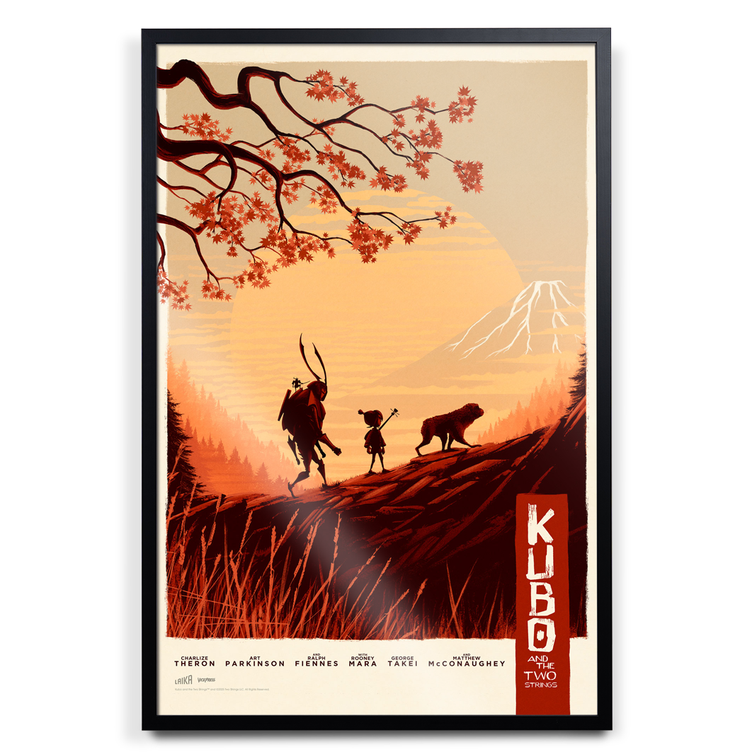 Kubo and the two strings poster by Matt Ferguson in black frame