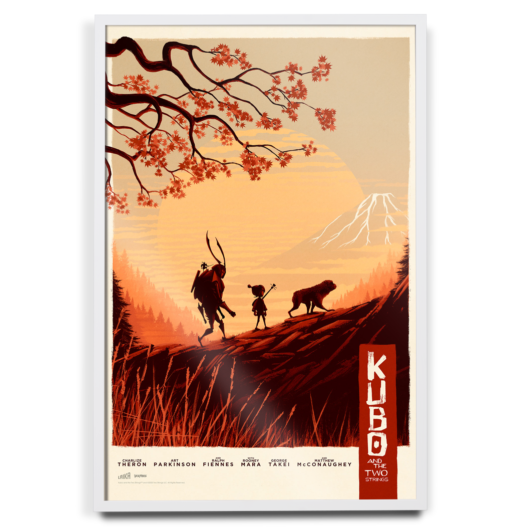 Kubo and the two strings poster by Matt Ferguson in white frame