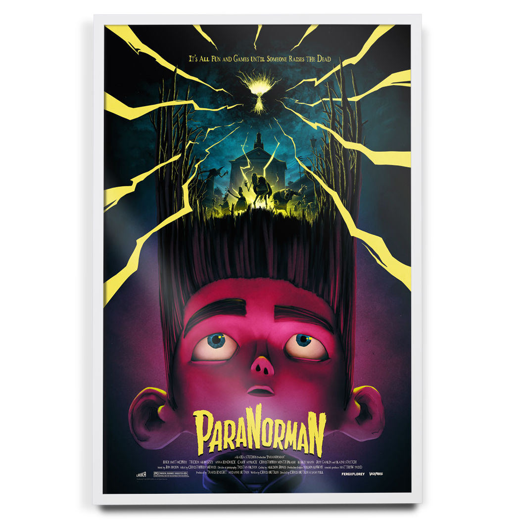 Paranorman movie poster by Matt Ferguson and Florey in white frame