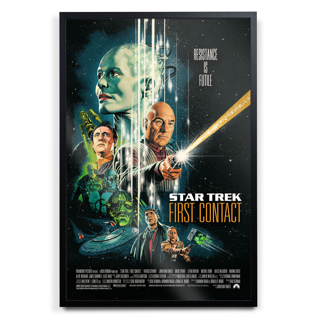 Star Trek First contact movie poster by Paul Mann in black frame
