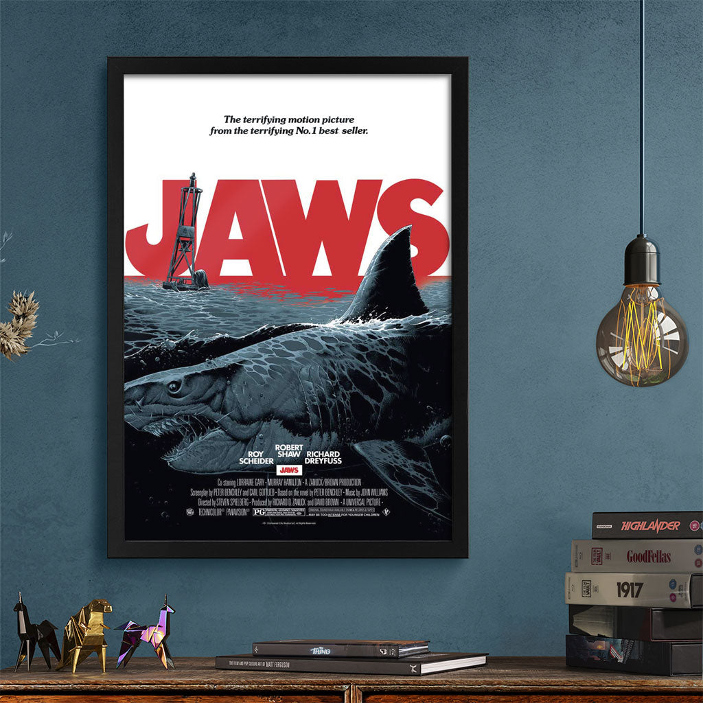 jaws editions framed movie poster by Luke Preece