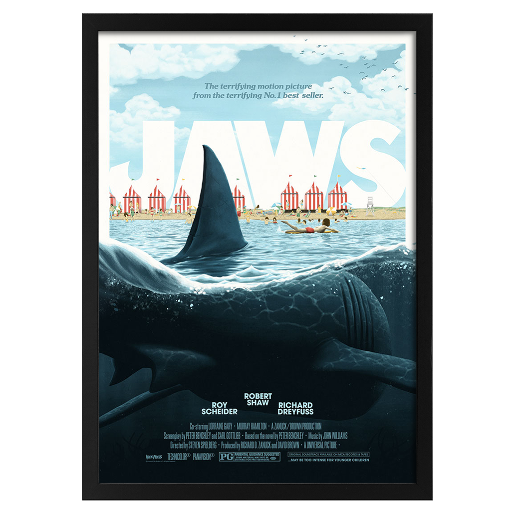 Jaws Framed Movie Poster by florey in black frame