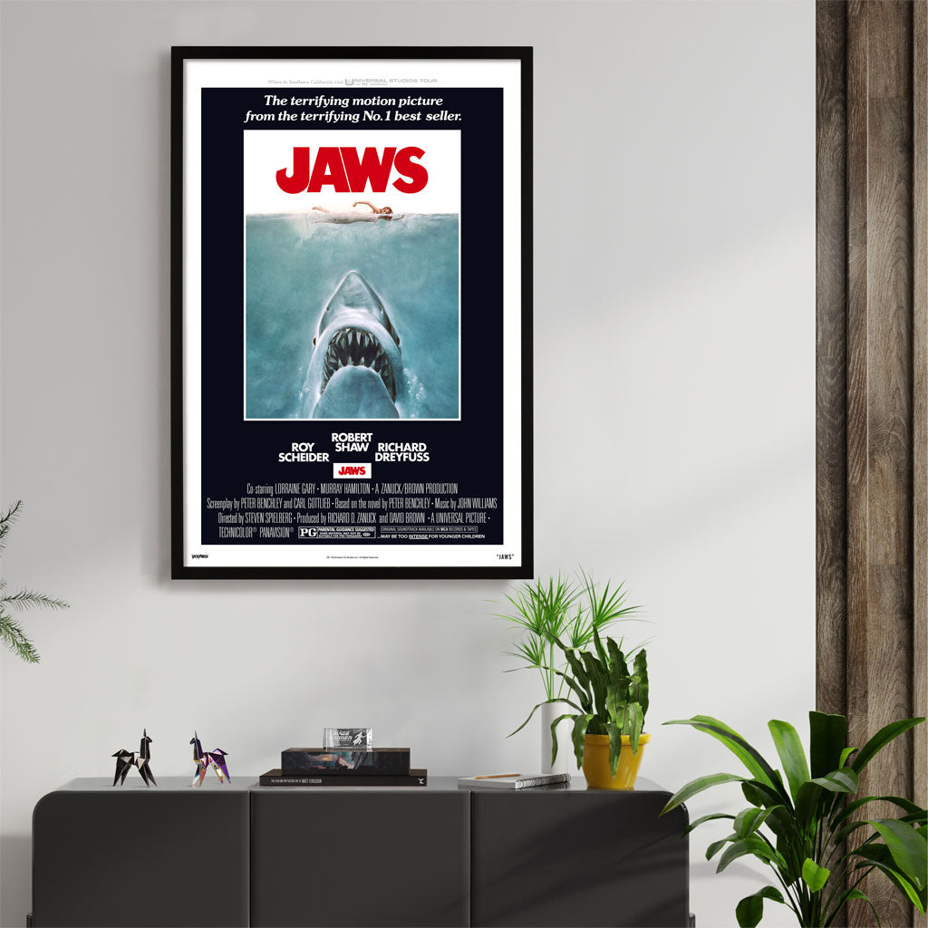 Jaws original movie poster in black frame