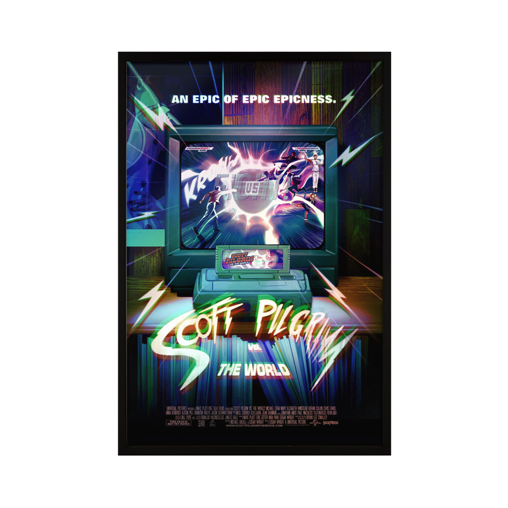 Scott pilgrim vs the world foil poster by Hannah Gillingham in black frame