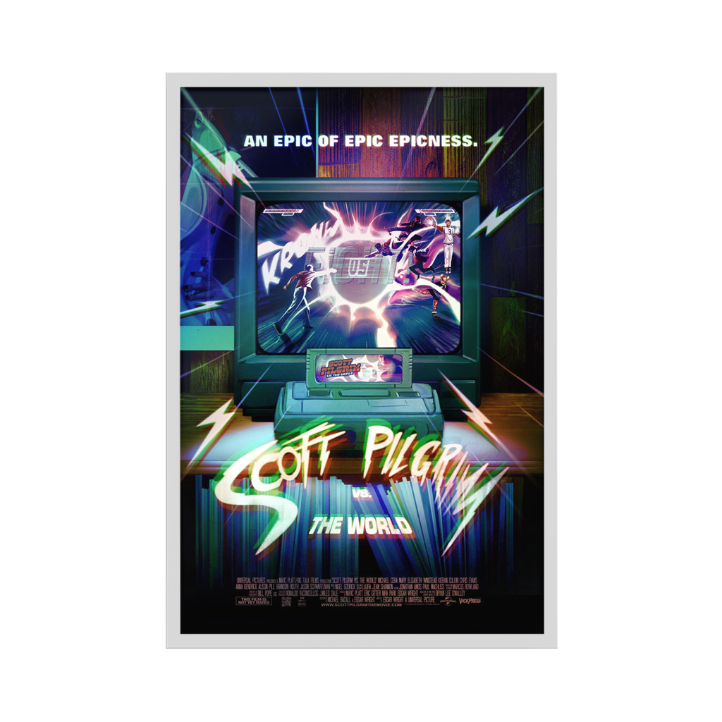 Scott pilgrim vs the world foil poster by Hannah Gillingham in white frame