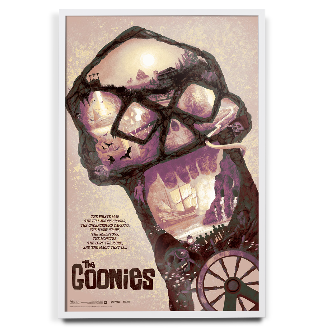 The Goonies Movie Poster by Bella Grace in white frame