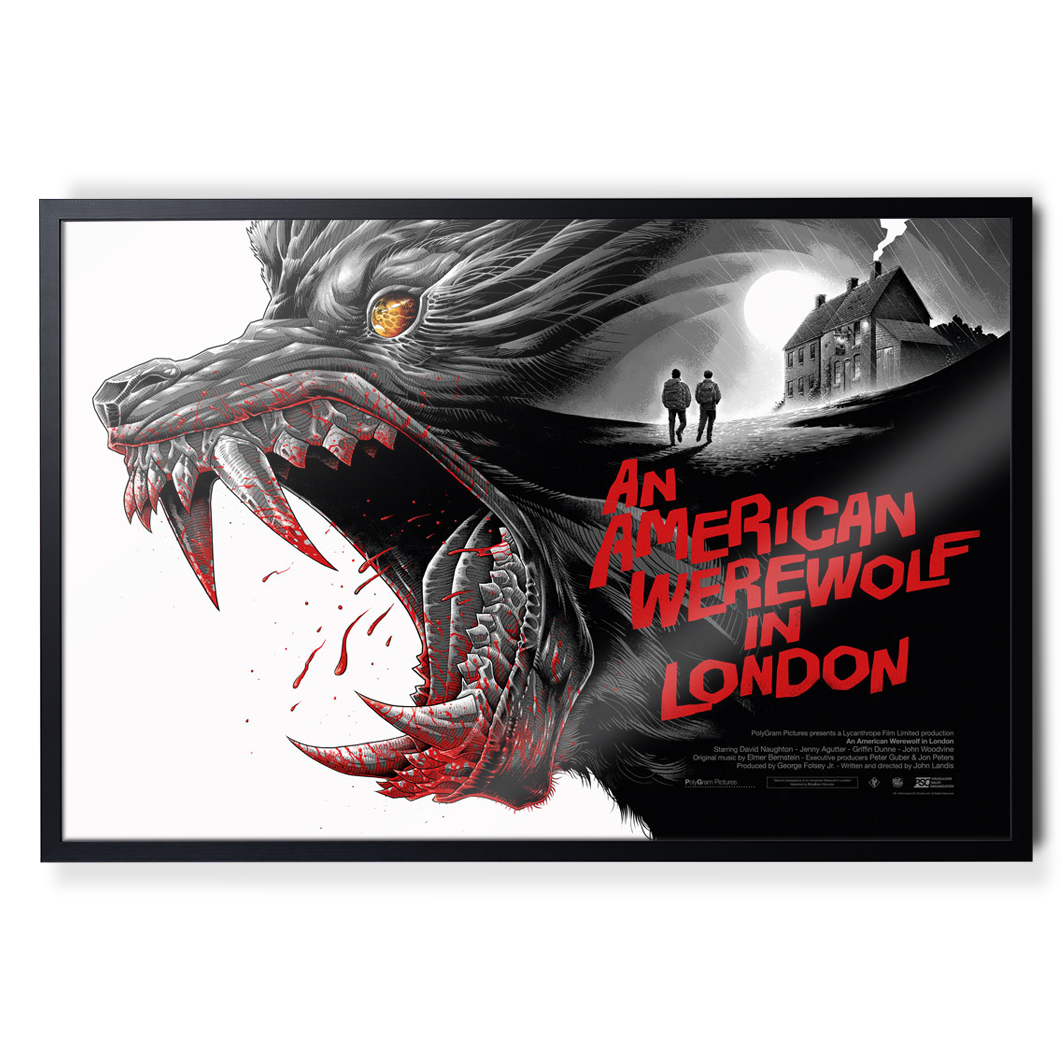 An American Werewolf In London Variant movie poster by Luke Preece in black frame