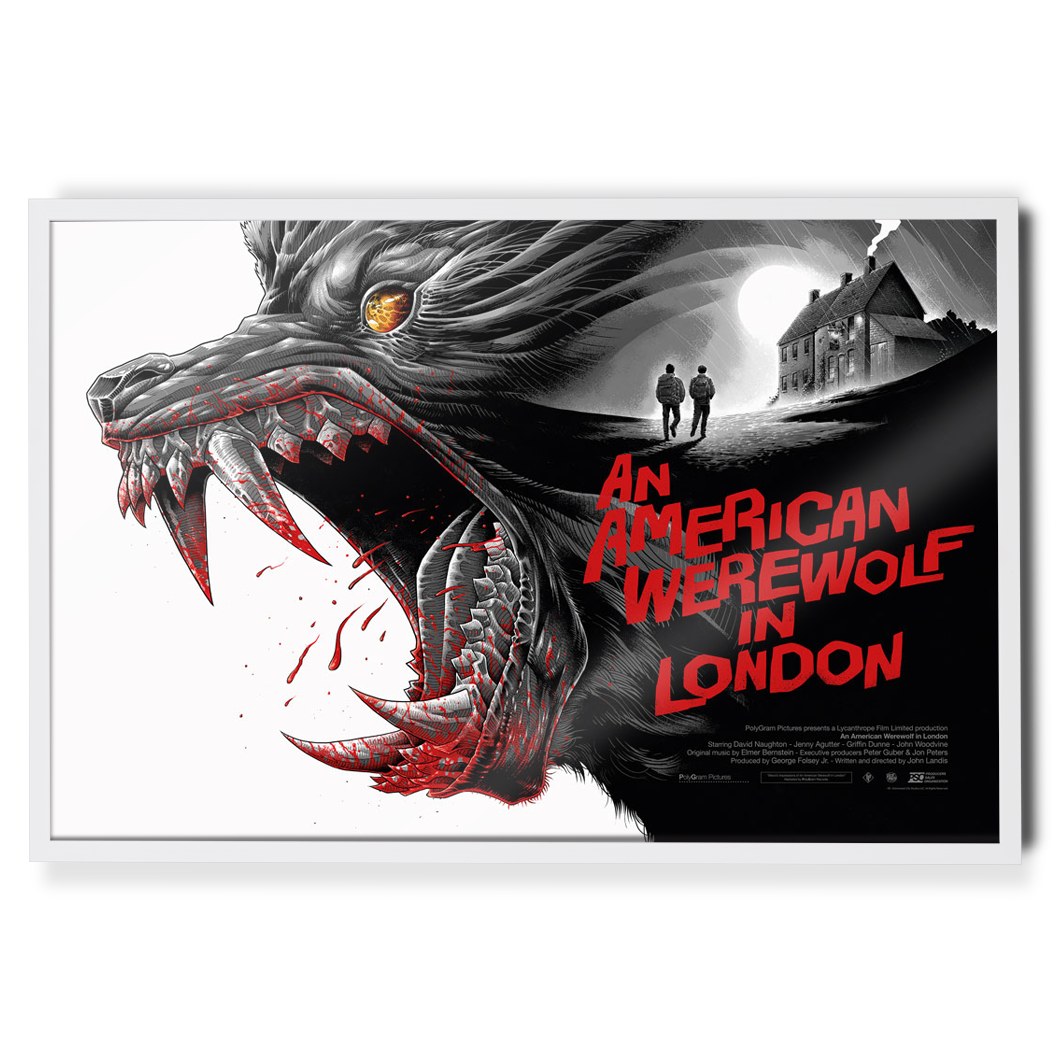 An American Werewolf In London Variant movie poster by Luke Preece in white frame