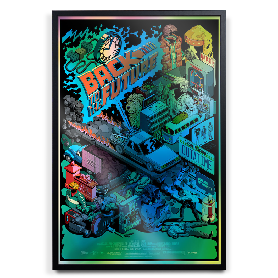 Back to the future foil poster by Dave arcade in black frame