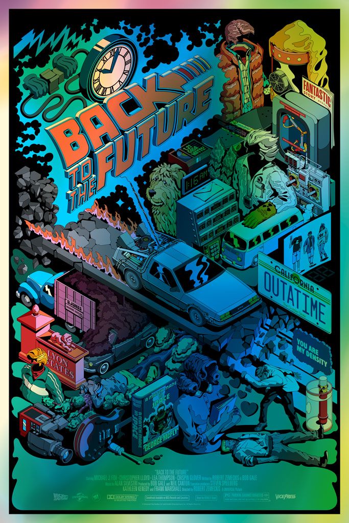 Back to the future foil variant movie poster by Dave arcade
