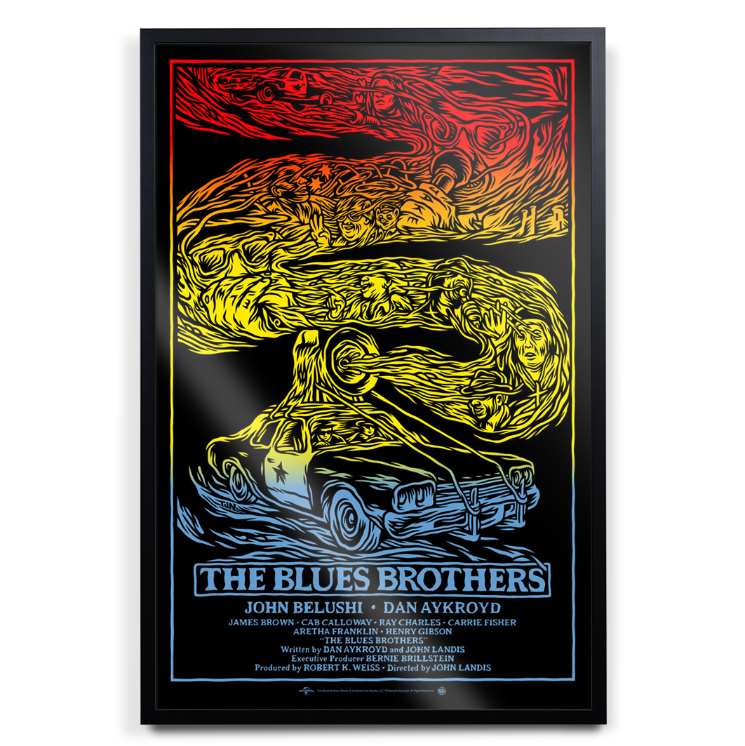 Blues brothers movie poster screen print tom newell in black frame