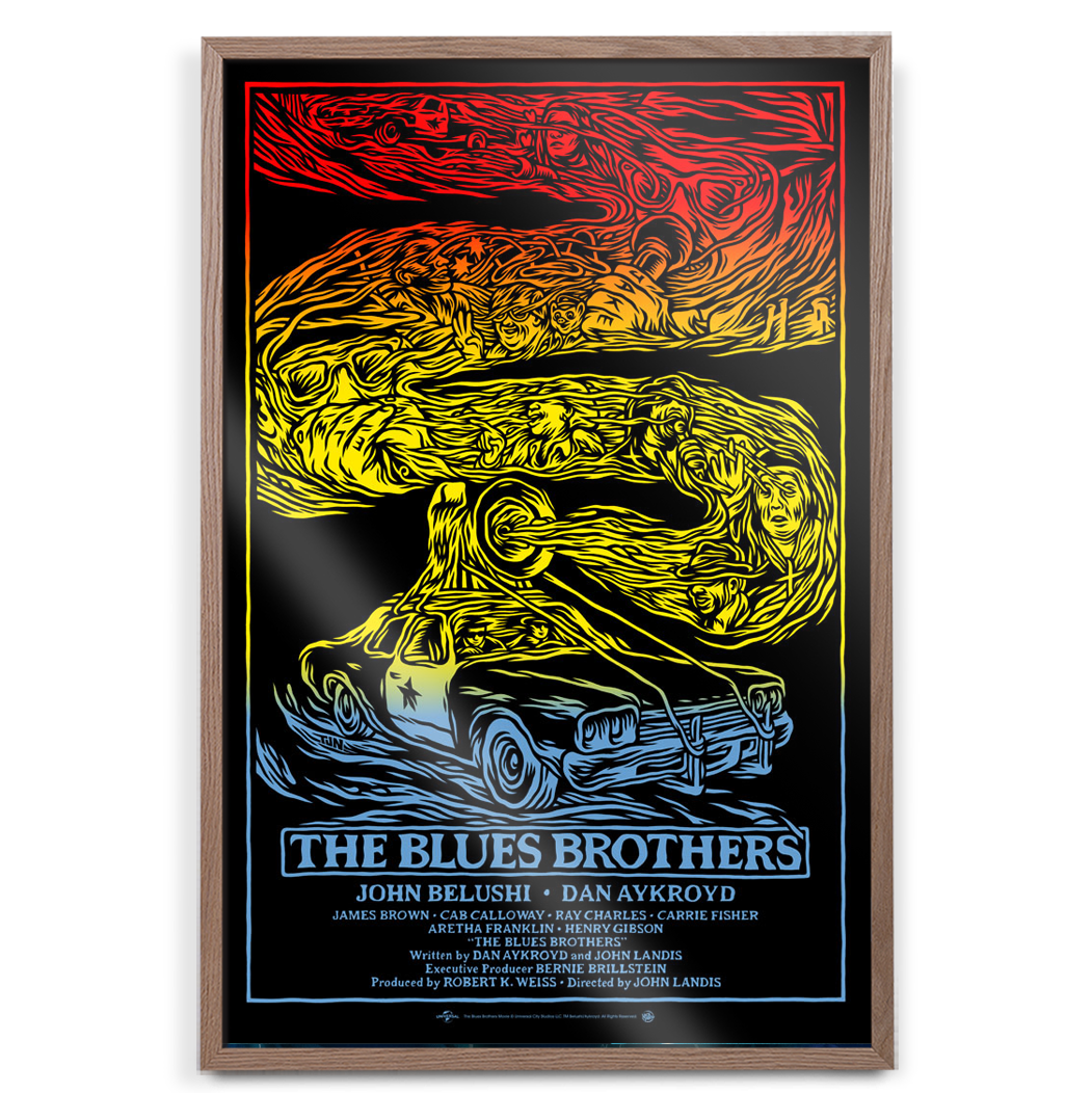 Blues brothers movie poster screen print tom newell in natural frame