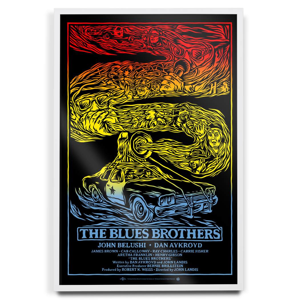 Blues brothers movie poster screen print tom newell in white frame