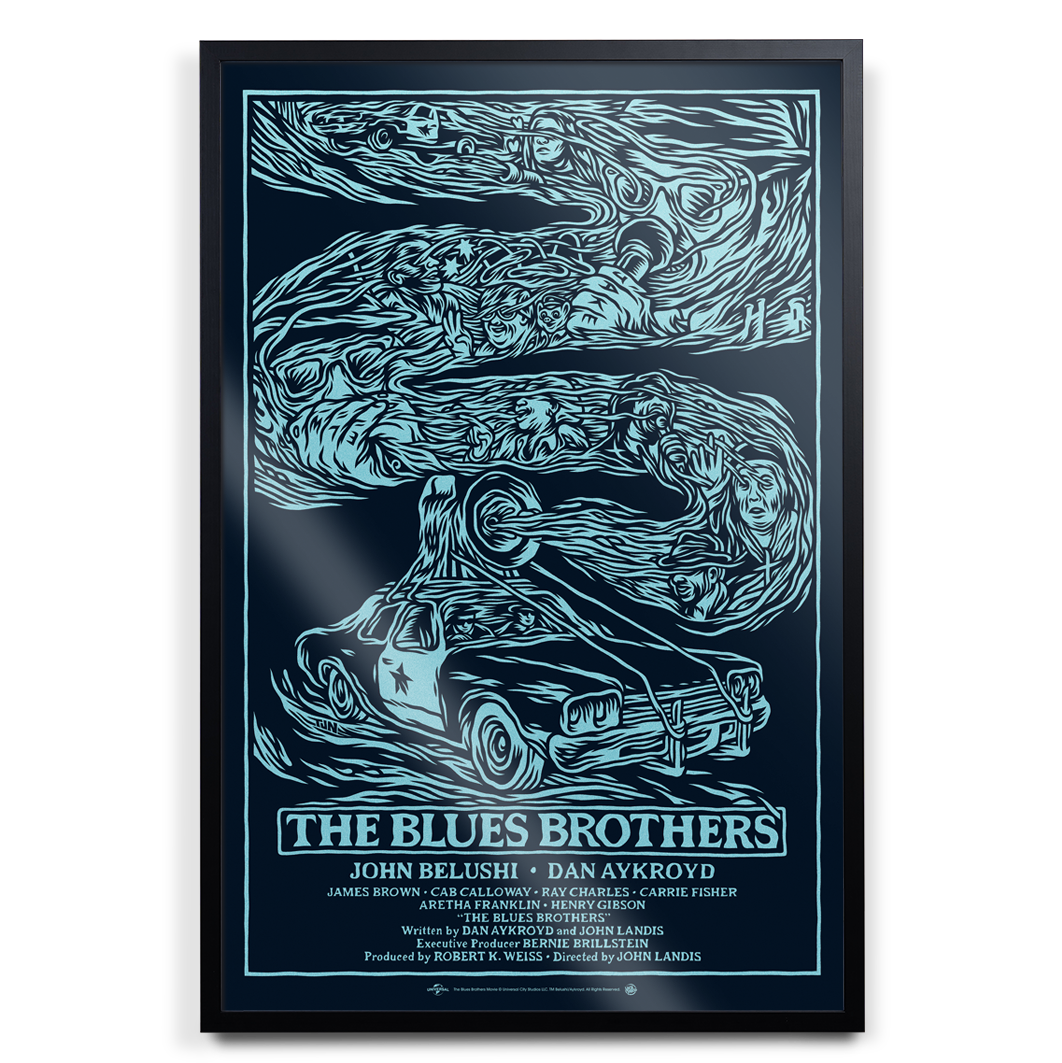 The Blues Brothers variant screen print poster Tom Newell in black frame