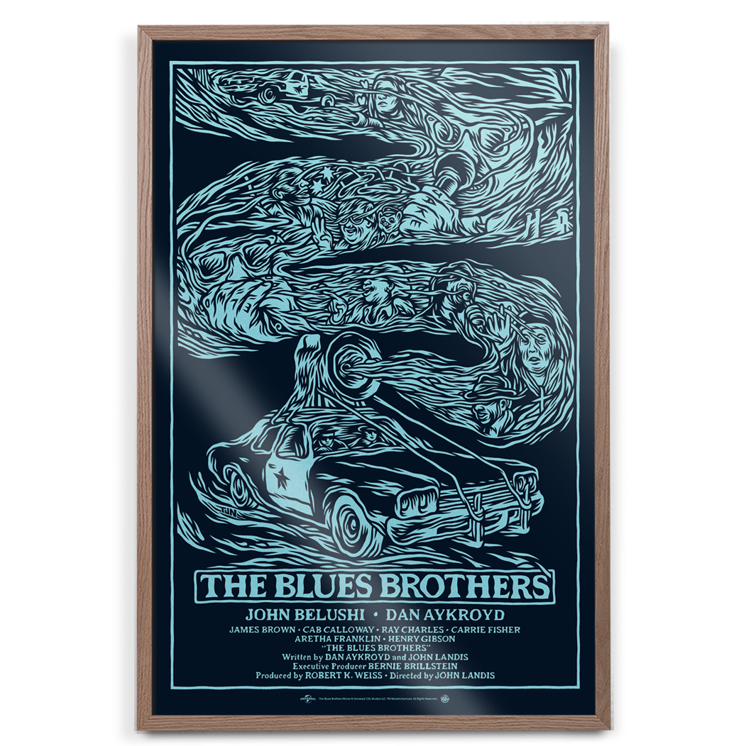 The Blues Brothers variant screen print poster Tom Newell in natural frame