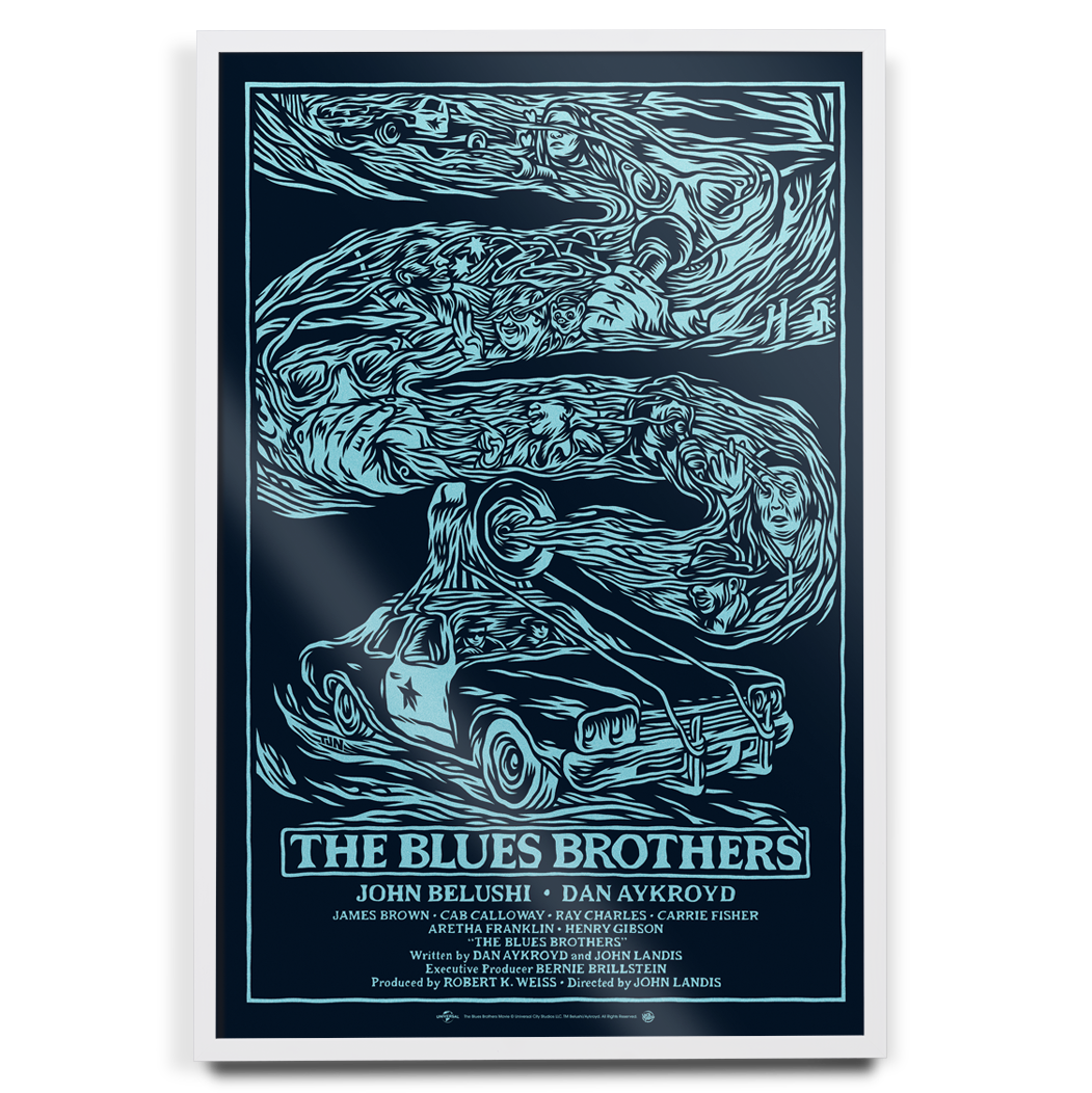 The Blues Brothers variant screen print poster Tom Newell in white frame