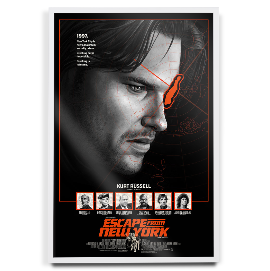 Escape From New York Variant poster by Phantom City Creative in white frame