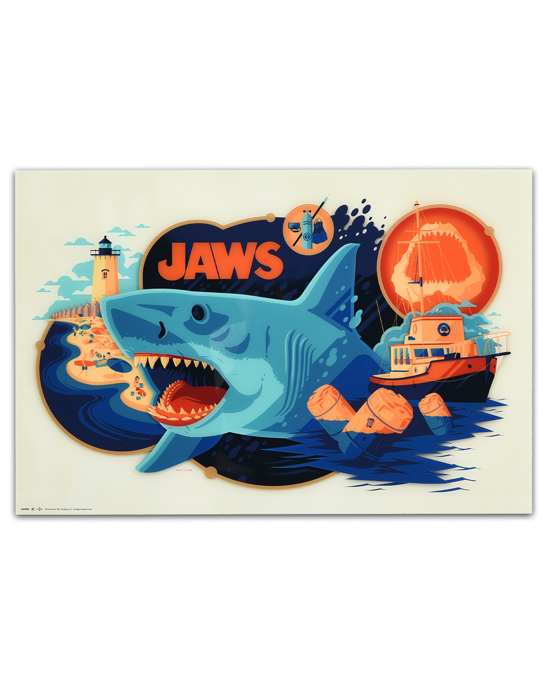 Jaws Multi-Layer Acrylic poster by Tom Whalen