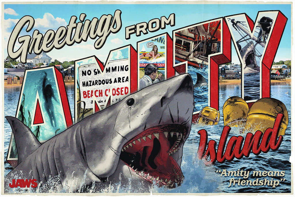 Jaws Greetings From Amity Island Screen print Poster