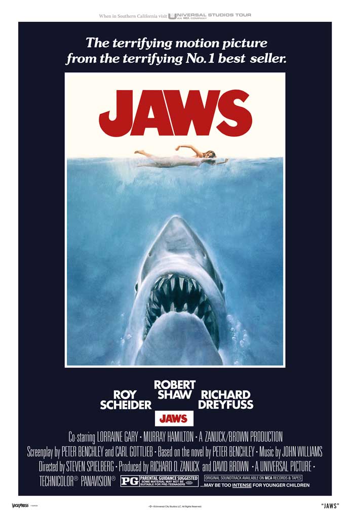 Jaws one sheet movie poster by Roger Kastel
