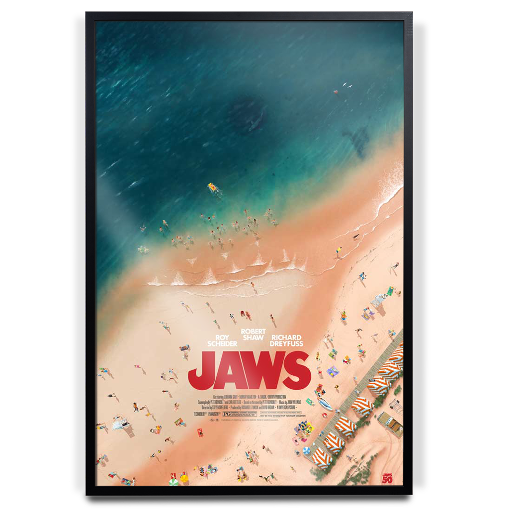 Jaws One Sheet Poster By Andrew Swainson framed black