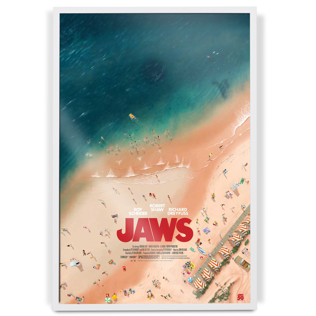 Jaws One Sheet Poster By Andrew Swainson framed white