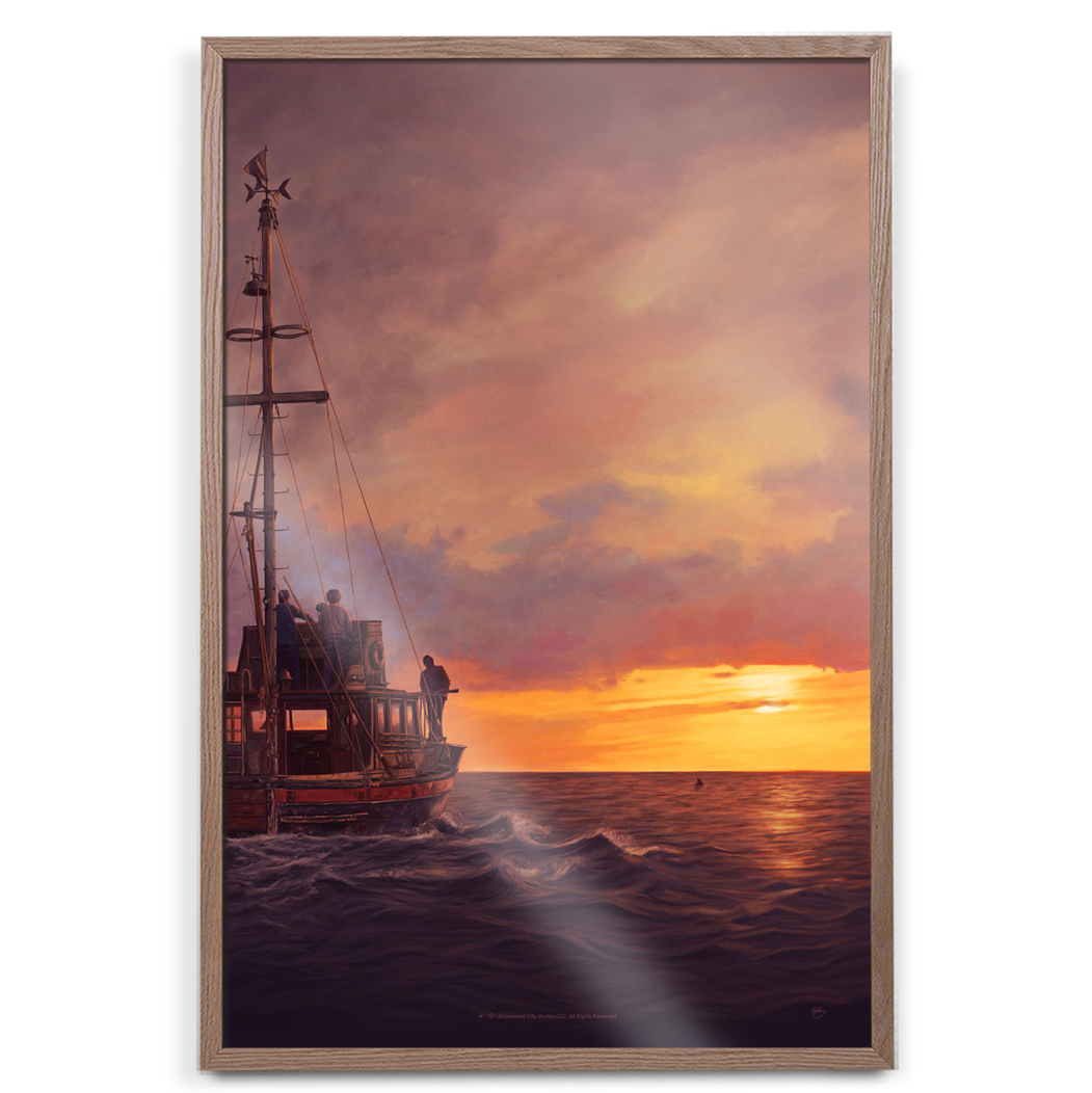 Jaws art print poster by Sam Gilbey in natural frame