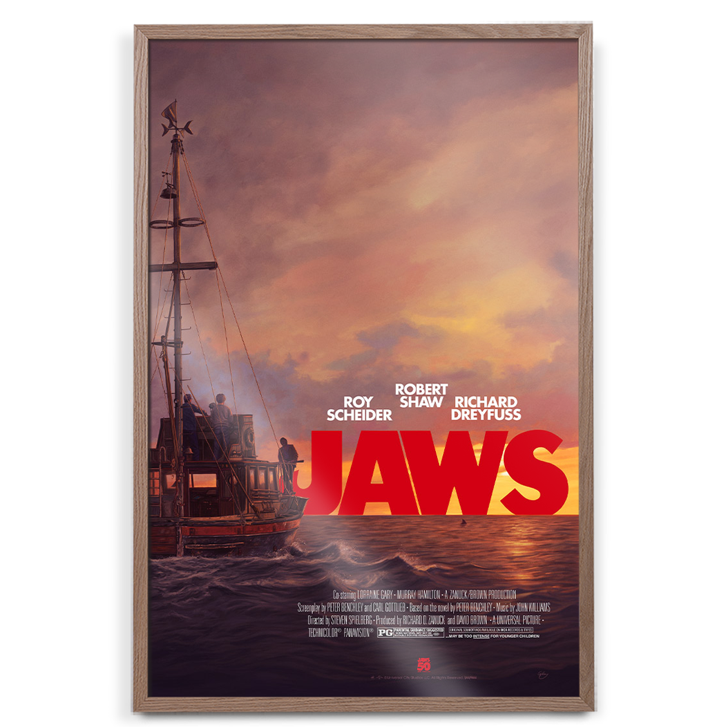 Jaws movie poster by Sam Gilbey in natural frame