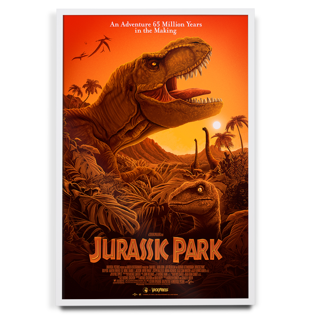 Jurassic Park Poster By Patrick Connan in white frame