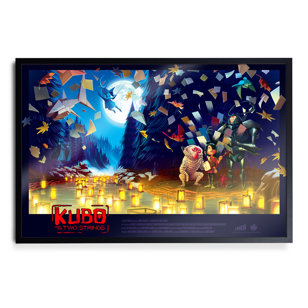 Kubo and the two Strings 24x36 inch movie poster by Kevin Tong in black frame