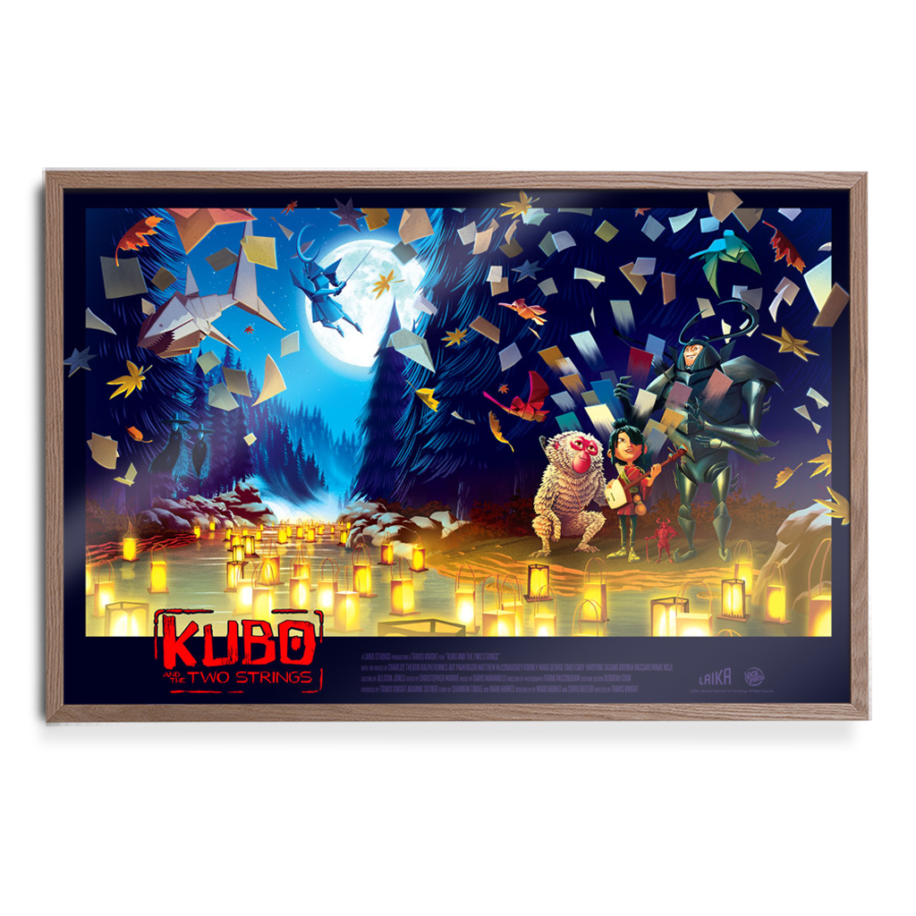 Kubo and the two Strings 24x36 inch movie poster by Kevin Tong in natural frame