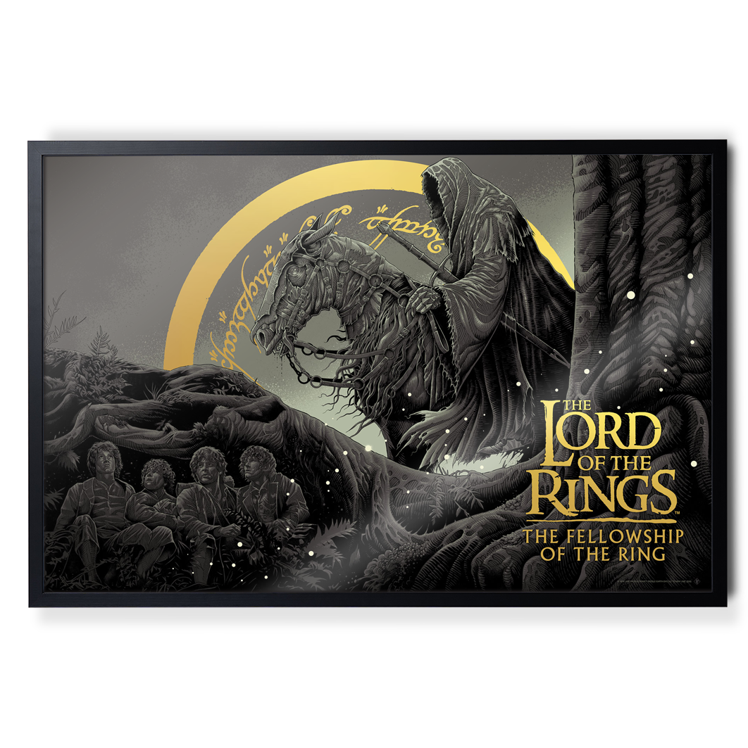The Lord of the rings fellowship of the ring foil variant poster by luke preece in black frame
