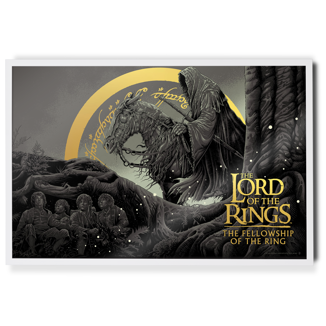 The Lord of the rings fellowship of the ring foil variant poster by luke preece in white frame