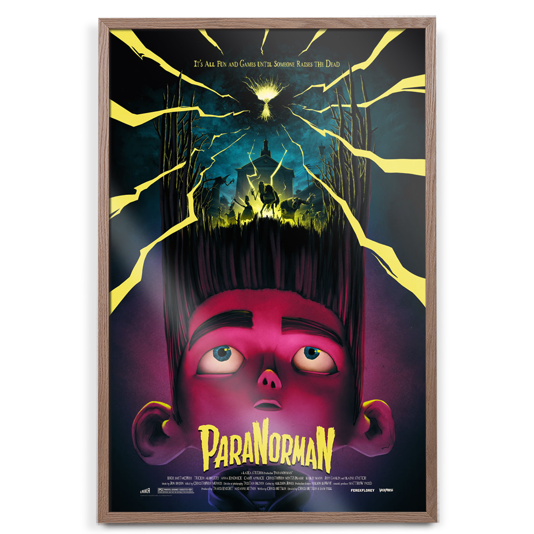 Paranorman movie poster by Matt Ferguson and Florey in natural oak frame