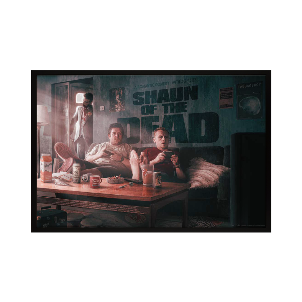 Shaun Of The Dead movie poster by Kevin Wilson in black frame