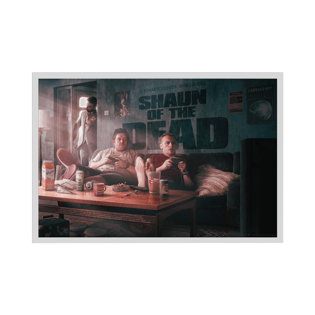 Shaun Of The Dead movie poster by Kevin Wilson in white frame