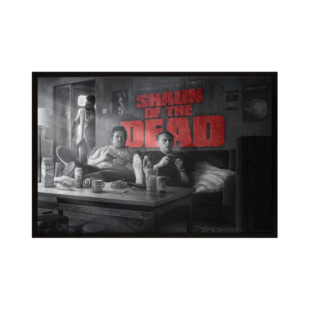 Shaun Of The Dead variant movie poster by Kevin Wilson in black frame