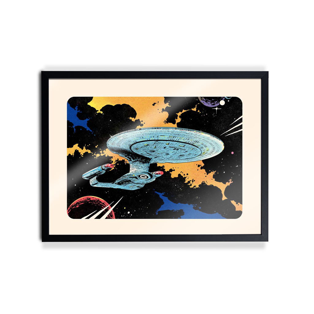 Star Trek Enterprise-D Poster By Florey in black frame