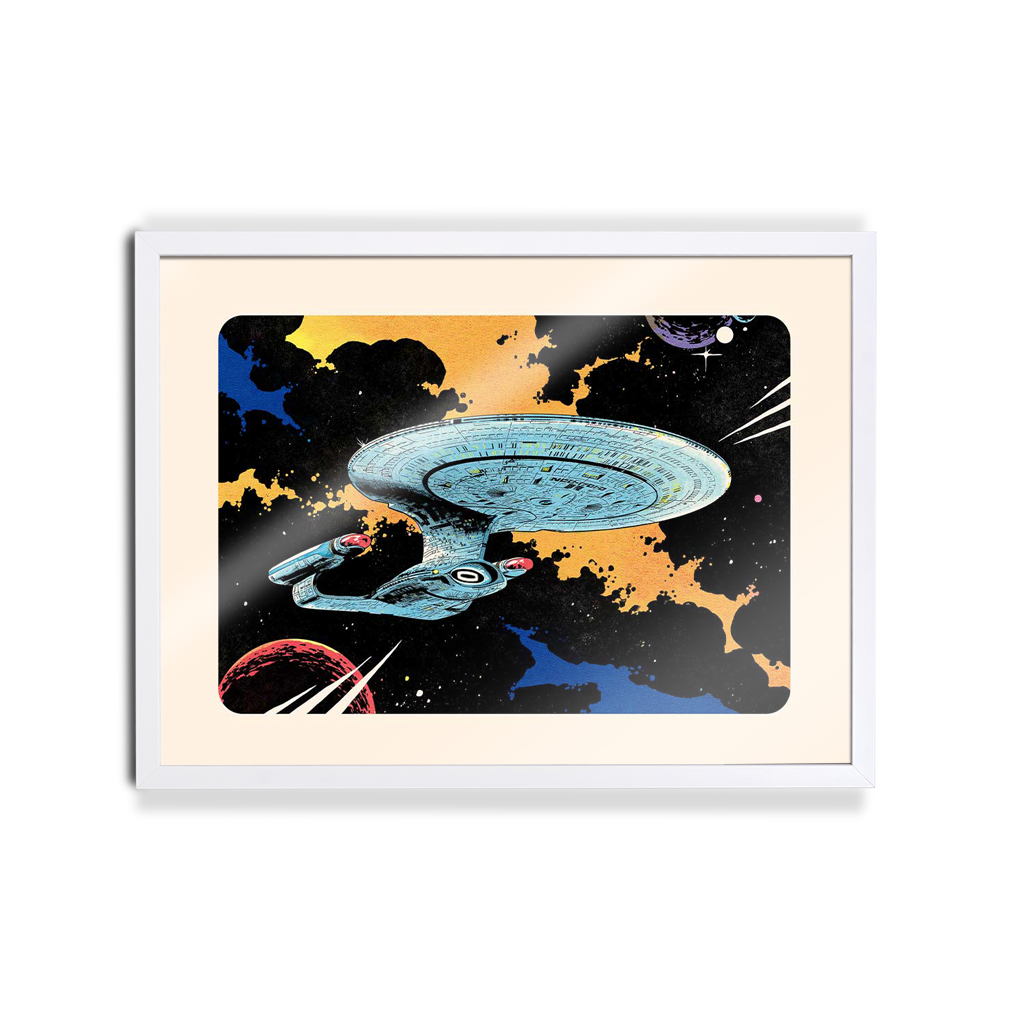 Star Trek Enterprise-D Poster By Florey in white frame