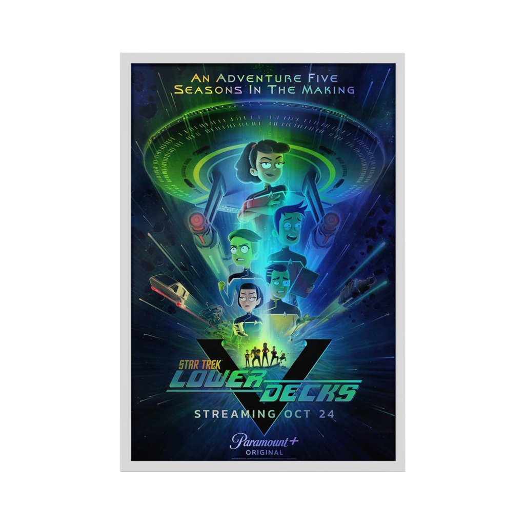 Star Trek Lower Decks Season 5 key art foil variant poster by Matt Ferguson In white frame