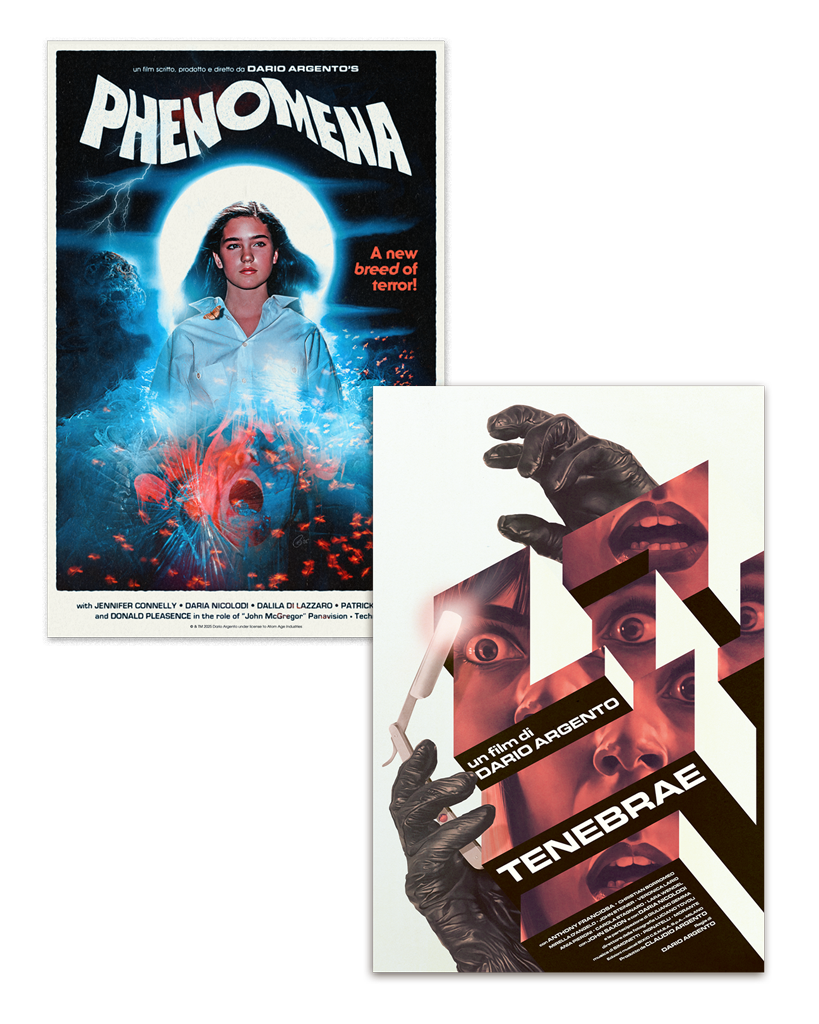 Dario Argento Phenomena Movie Poster by Creepy Duck Design and Tenebrae by Ben Turner