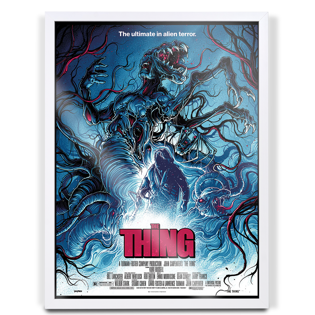 The Thing Official Movie Poster By Dan Mumford in white frame