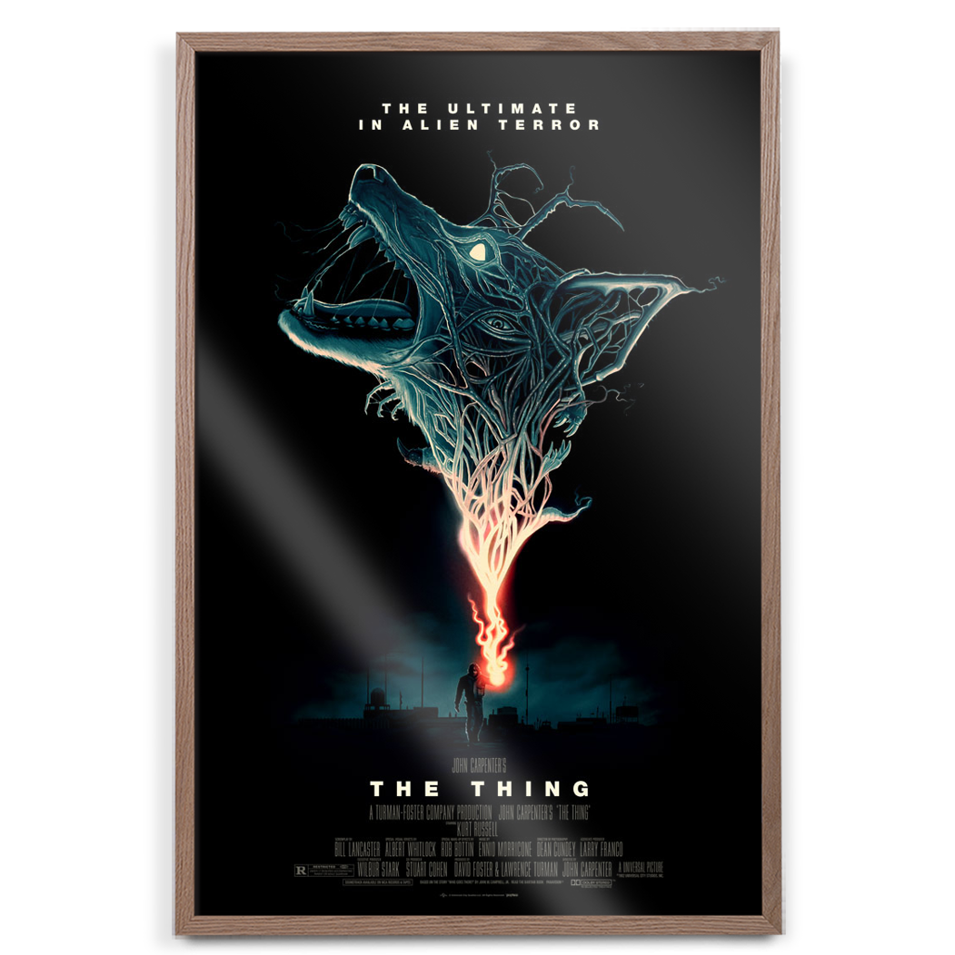 John Carpenter The Thing poster by Mark Levy in natural frame