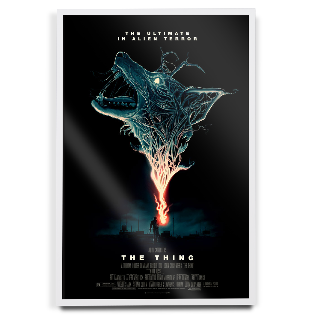 John Carpenter The Thing poster by Mark Levy in white frame